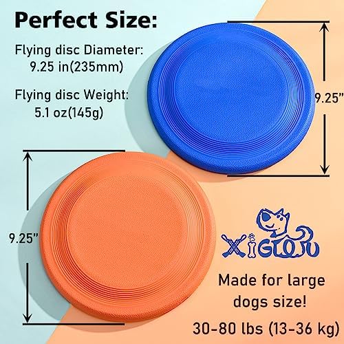 XIGOU Dog Flying Disc - Durable Rubber Flying Disc Dog Toy - 9.25" Indestructible Rubber Dog Flying Discs Flyer Dog Toys - Puncture Resistant & Bite Resistant Extremely - for Medium Large Dogs