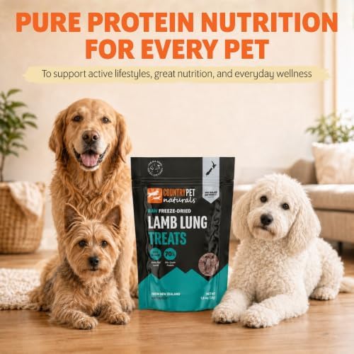 New Zealand Raw Freeze-Dried Pure Lamb Lung 70% Protein Bites - 100% Grass-Fed, Super Premium, Single Ingredient, Grain & Gluten Free Dog Treat & Topper. No Crumbling, 3-Pack