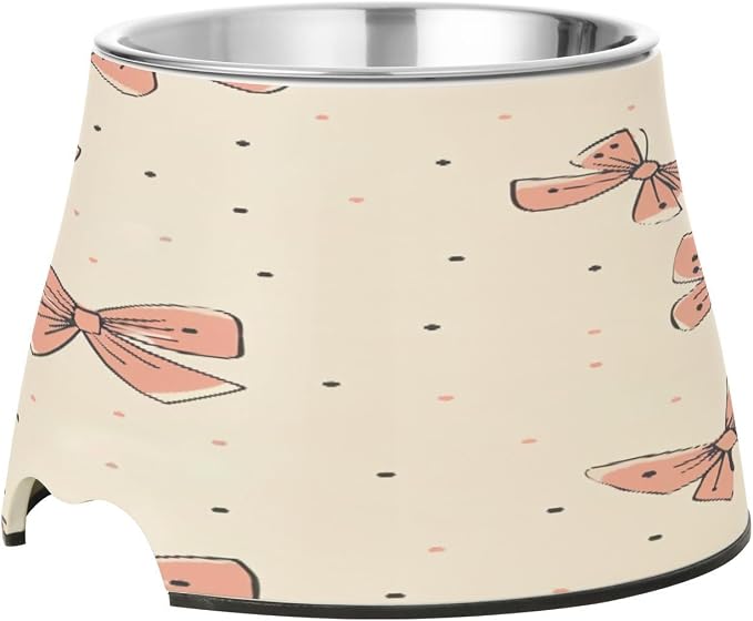 YETTASBIN Light Pink Bow Elevated Dog Bowls, Prevention of Vertebrae Disease Raised Dog & Cat Bowl Stand with Removable Stainless Steel Bowls, Non-Slip Spill-Proof Pet Food & Water Bowl Dish
