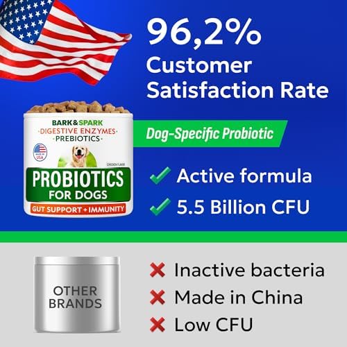 BARK&SPARK Dog Probiotics 120 Chews for Digestive Health w/Enzymes & Fiber