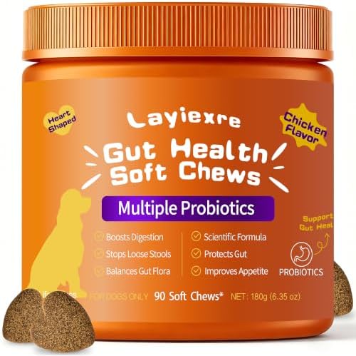 Probiotics for Dogs – Support Gut Health, Yeast Balance, Skin Comfort & Immunity – with Prebiotics & Digestive Enzymes – Chicken Flavor, 90 Soft Chews