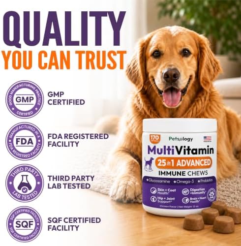 (2 Pack) Dog Multivitamin Chewable, 340 Chews, Dog Vitamins and Supplements | Glucosamine, Hip & Joint, Pet Immune Support, Gut & Heart Health - Senior & Puppy Multivitamin Pet Supplement, Made in USA