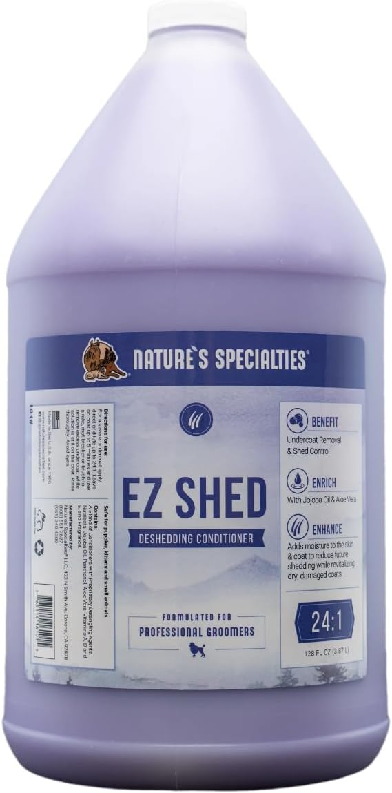 Nature's Specialties EZ Shed Ultra Concentrated Dog Conditioner for Pets, Makes up to 24 Gallons, Natural Choice for Professional Groomers, Deshedding Solution, Made in USA, 1 gal