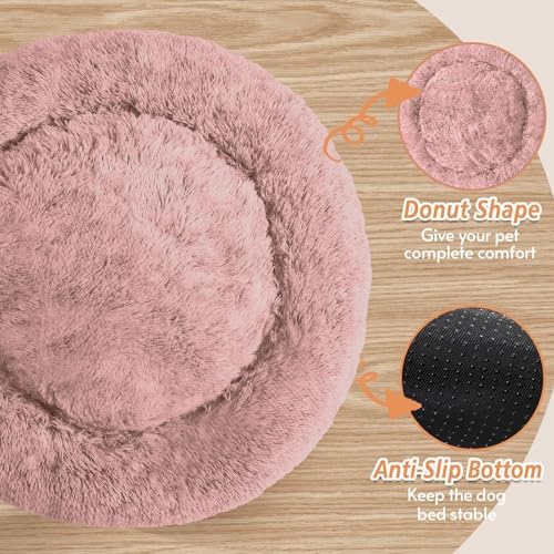 JOLLYVOGUE 20" Calming Donut Dog & Cat Bed, Dark Pink
