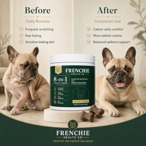 Frenchie Health Co 8-in-1 Daily Health Chews,Frenchie Health Co's Vitality Chew,Specially Designed for French Bulldogs,Daily Wellness Support Formula,Chewable Dog Vitamins, 60 Count