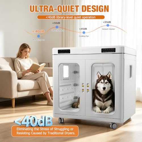 Redriver 430L Large Dog Grooming Dryer – Ultra-Quiet <40dB Pet Drying Box | for Giant Breeds up to 130lbs, 360° Airflow with Negative Ion, Foldable Blower for Salon & Multi-Pet Home