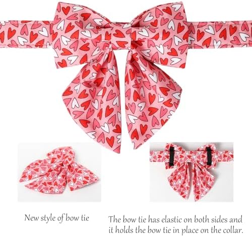 Lionet Paws Valentines Dog Collar Bowtie, Dog Sailor Bow Collar Metal Buckle for Dogs, Adjustable Comfortable Dogs Collars Girl, XS, Neck 8-12 in