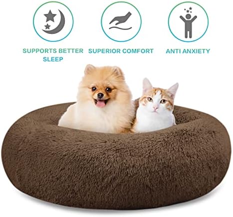 SAVFOX Calming Donut Dog Bed, 23", Brown