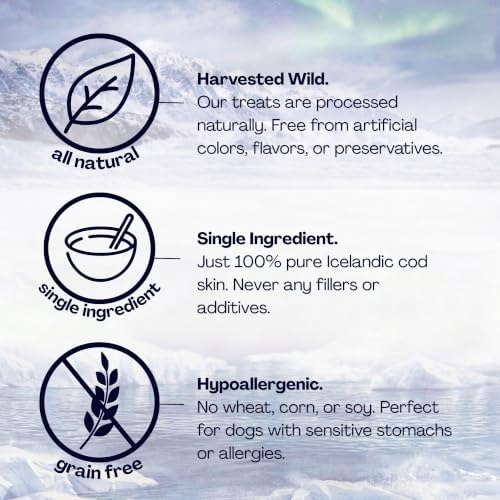 Hand-Folded Cod Skin Dog Treats, Single Ingredient Wild-Caught Icelandic Fish Skins, High Protein Natural Dental Chews, Omega-3 Rich Grain-Free Dog Treats, 3 Pack