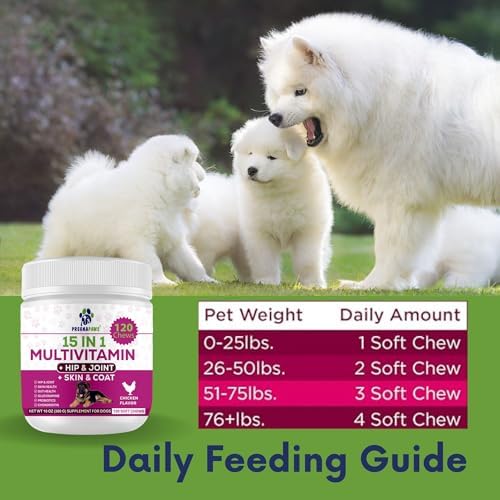 15-in-1 Postnatal Vitamins for Dogs - Enhances Recovery, Supports Joint Health, Skin & Coat Care - Probiotics & Multivitamins for Nursing Dogs - 120 Chewable Chicken Flavor Tablets