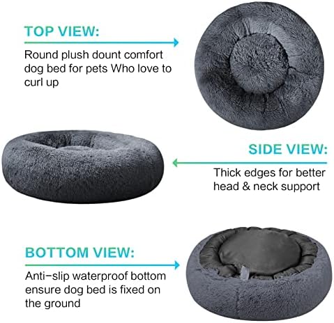 SAVFOX Calming Donut Dog Bed, 23", Dark Grey