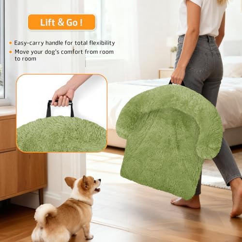 GGIB Calming Dog Bed Fluffy Plush Dog Mat for Furniture Protector with Removable Washable Cover for Large Medium Small Dogs and Cats (Medium, Grass Green)
