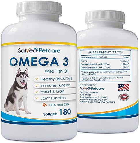 Omega 3 Fish Oil for Dogs - Natural Pet Supplement for Shiny Coat - Wild Caught More EPA & DHA Than Salmon Oil - 180 Capsules No Fishy Smell or Mess - Ideal for Medium Large Dogs