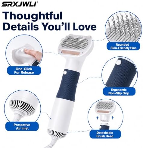 3 in 1 Pet Hair Dryers And Comb Brush High Velocity Blower for Dog Grooming | Portable Quiet Handheld Slicker with Steam Deshedding Intelligent Airflow System for Cats, Puppies and Professional(Yellow)