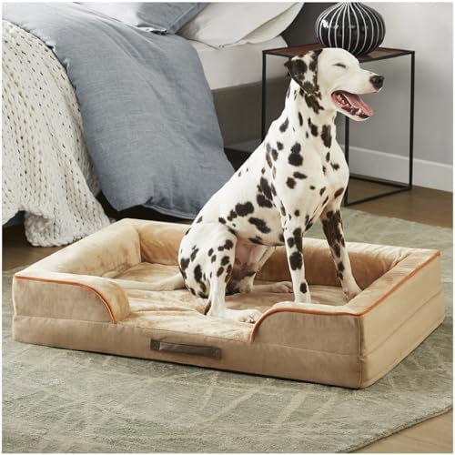 Friends Forever Orthopedic Dog Bed for Large Dogs, Waterproof Memory Foam Dog Sofa Bed L with Removable Washable Cover, Ally Khaki, 35x25x6.5