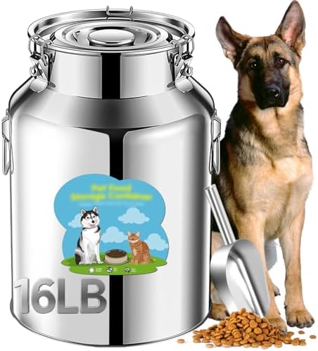 Newget 16lb Stainless Steel Dog Food Storage Container with Scoop, 16lb, Stainless Steel, Stainless steel
