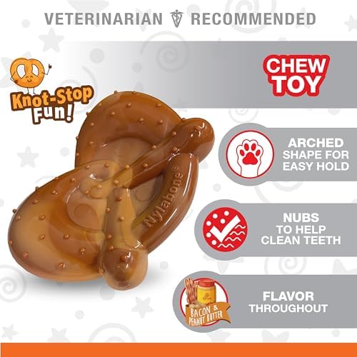 Nylabone Power Chew Pretzel Dog Chew Toy, X-Large | Bacon & peanut butter flavor, durable, long lasting, discourages destructive chewing, flavor throughout, for dogs 50+ lbs