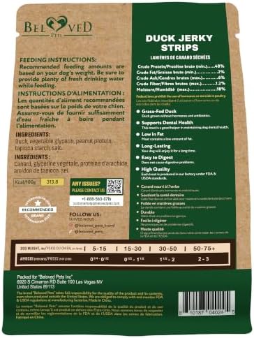 Beloved Pets Duck Jerky Strips Dog Treats - Human Grade, 10.6oz