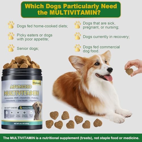 Advanced 24-in-1 Multivitamin Chews for Dogs - 200 Soft Vitamin Supplement | All-in-One Vitamins, Supports Skin Coat, Itch Relief, Joints, Gut Health, 12 Essential Vitamins, Treats, with Omega-3