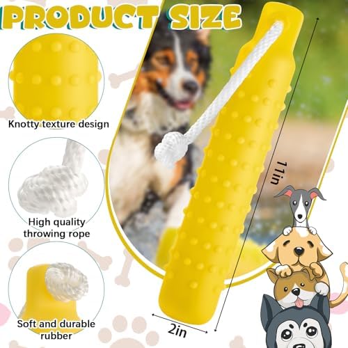 Blueweenly Yellow Dog Bumper Toy Training Dummy, 4 Pcs | Plastic Lightweight Floats on Water, Textured with Rope for Fetch, Pool Outdoor Retrieving, Summer Water Play