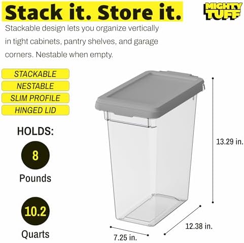 Mighty Tuff 8 lb Pet Food Storage Container with Airtight Lid, Clear