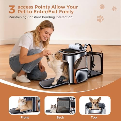 Lekereise Large Cat Backpack Carrier, Expandable, Up to 18 lbs, Striped