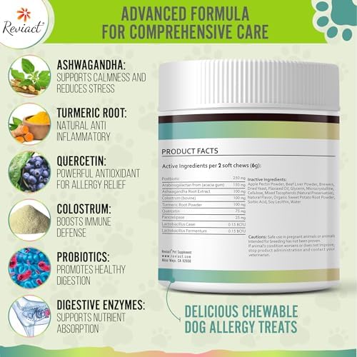 Allergy and Immune Support for Dogs – Itchy Skin Relief with Probiotics, Digestive Aid, Anti-Itch, Dry Skin & Coat Health, Hot Spots and Paw Licking, 60 Chewable Treats