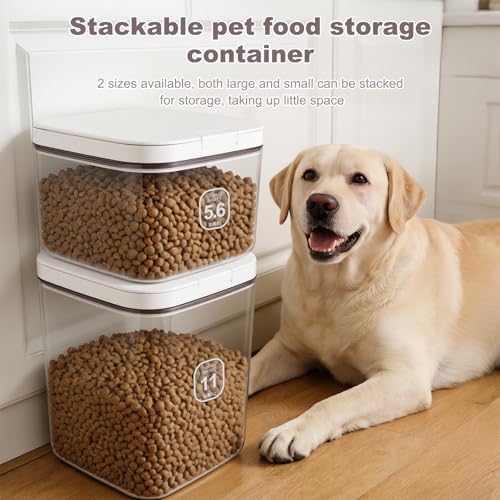 LEAWALK 5-8Lbs/5.92Qt/5.6L Airtight Dog Cat Food Storage Container and Pet Storage Bin BPA-Free. PET Clear Stackable Dog Treat Containers for Pet Food/Rice/Dry/Cereals/Flour/Sugar/Bread
