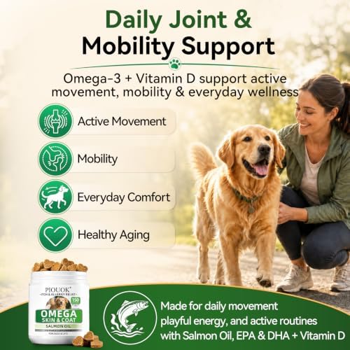 Omega 3 Fish Oil for Dogs, Salmon Oil Joint Health Skin & Coat Supplement with EPA DHA Vitamins for Itching, Shedding Hot Spots & Allergy Support Pet Wellness, 150Ct Dog Allergy Chews