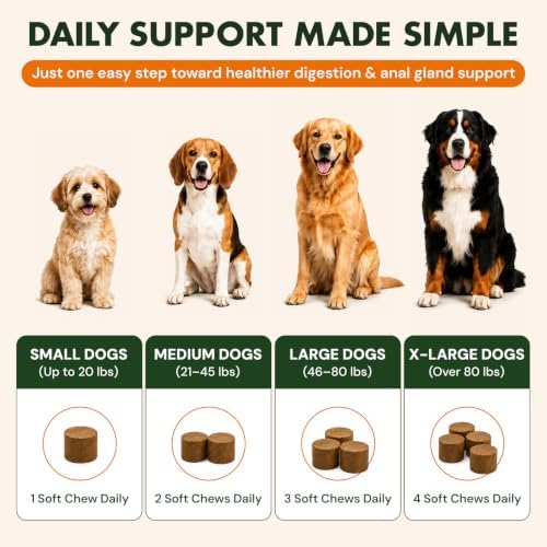 Anal Gland Support for Dogs, Pumpkin Fiber Chews with Probiotics Digestive Enzymes, Helps Manage Scooting & Rear Odors, Promotes Firm Stools & Dog Bowel Health, Peanut Butter Chews, 120 Ct