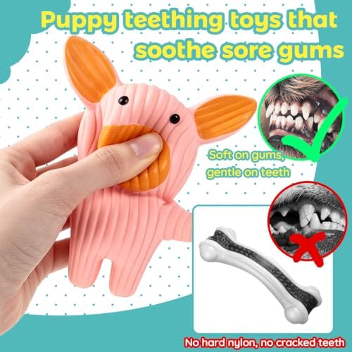 LECHONG Dog Squeaky Toys 5 Pack Latex Dog Toys for Small Dogs – Squeaky Squeeze Toys, Puppy Teething Chew Toys, Soft Rubber Pet Toys, 4.7” Cute Farm Animal Set (Cow, Rabbit, Cat, Pig, Rooster)