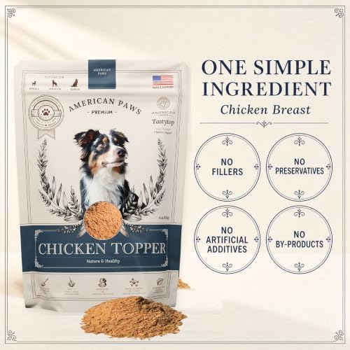 American Paws All-Natural Chicken Dog Food Topper - High Protein Pure Chicken Breast Flavor Enhancer for Picky Eaters, 4 oz Pouches (Pack of 2), Sourced and Made in USA