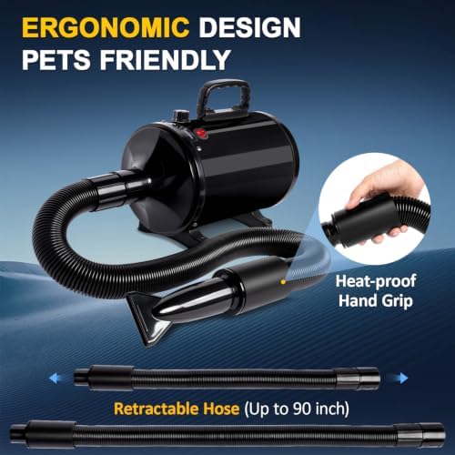 NESTRAOD High Velocity Dog Dryer for Grooming,2800W Dog Hair Dryer with Adjustable Speed and Heater,Professional Pet Blow Grooming Dryer with 4 Nozzles,Black