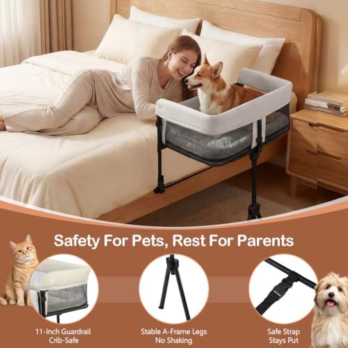 Bedside Dog Bed with Adjustable Height, for Small Dogs & Cats