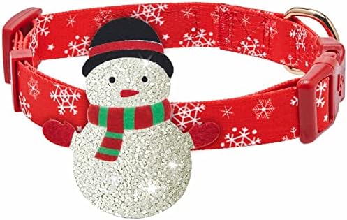 Blueberry Pet Festive Christmas Snowflake Dog Collar, Large Adjustable 18"-26", Holiday Glitter Fabric Collar with Detachable Snowman Décor for Big Dogs