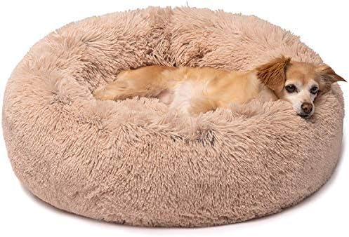 Friends Forever Calming Donut Dog Bed, Small, Tan, 23"x23"x6"