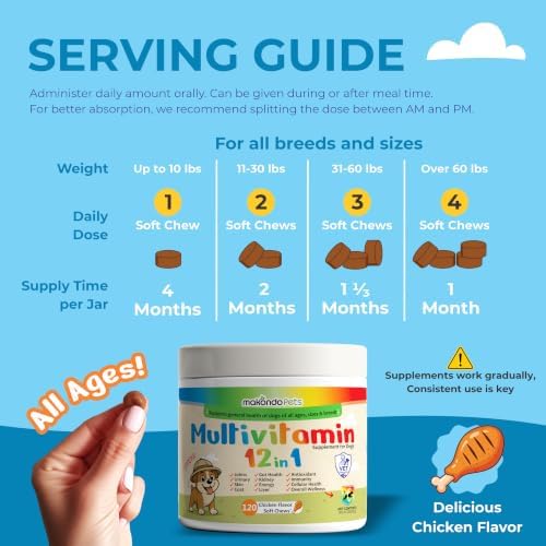 Multivitamin for Dogs 12 in 1 Soft Chews (120ct) Dog Multivitamins Chews | Probiotics Digestive Enzymes, Hip and Joint Support, Skin and Coat Health, Immune Defense, Gut & Cranberry Urinary Care