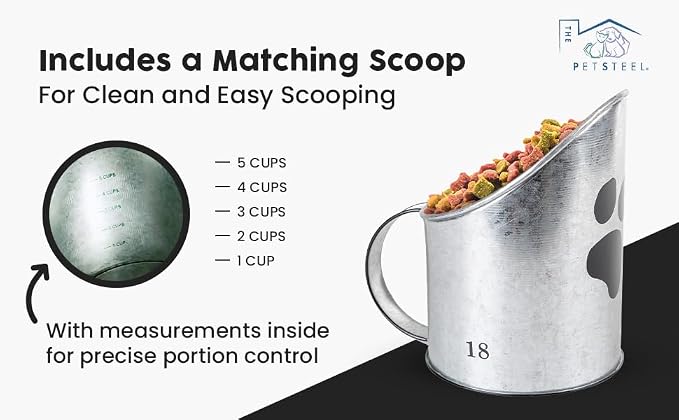 Medium Dog Up To 40lb Pet Food Storage Canister with Scoop – Durable & Airtight for Freshnesss, Minimalist Design & Recyclable, Medium Metal Container (Dog Bin - Medium Size)