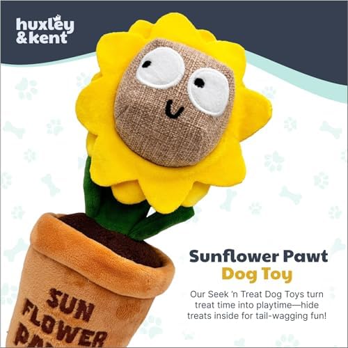 Huxley & Kent Seek 'n Treat Puzzle Dog Toy, Sunflower Pawt, Small | Hidden Treat Pocket, Crinkle & Squeaker; Reinforced Seams & Mesh; Soft, Durable & Machine Washable