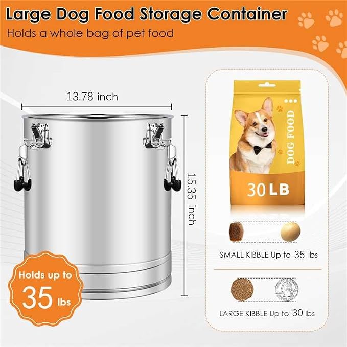 Stainless Steel Dog Food Storage Container, Chicken, 30LB, Stainless Steel, stainless steel