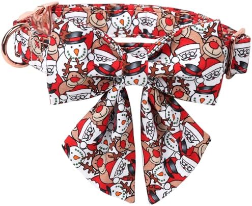 Lionet Paws Christmas Dog Collar with Bowtie - Cute Cotton Adjustable Pink Bowtie Dog Collar with Metal Buckle for Small Medium Dog Girl Boy Gift, XXS, Neck 7-11in