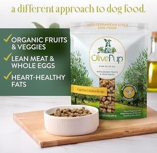 Natural Mediterranean Recipe Cage Free Chicken Dog Food with Olive Oil, Freeze-Dried Diet, Meal Topper for Dogs & Puppies, Organic Fruits & Veggies, Nutrition Dogs Need & Crave, 14 oz