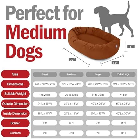 Majestic Pet Suede Calming Dog Bed, 32 Inch Medium, Washable, Rust