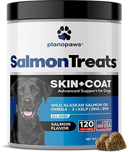 Salmon Oil for Dogs 120 Ct - Skin and Coat Supplement, Itch and Shedding