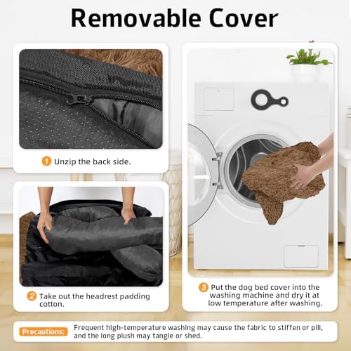 GGIB Calming Dog Bed Fluffy Plush Dog Mat for Furniture Protector with Removable Washable Cover for Large Medium Small Dogs and Cats (Medium, Brown)