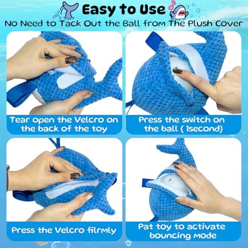 Automatic Moving Squeaky Dog Toy, USB Rechargeable Shark Ball for Large | Interactive Chew Toys with Plush Cover, Toss Fetch Tug Play to Keep Pets Busy, Durable Gift for Medium Breed，Machine Washable