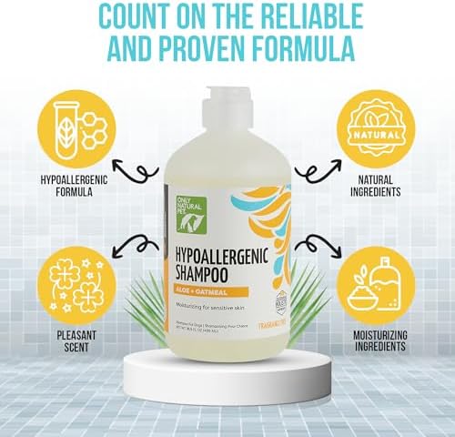 Only Natural Pet Hypoallergenic Shampoo with Aloe & Oatmeal for Dogs - Moisturizing Dog Shampoo and Ultra-Nourishing Care for Dry, Itchy, and Sensitive Skin - 16.9 oz