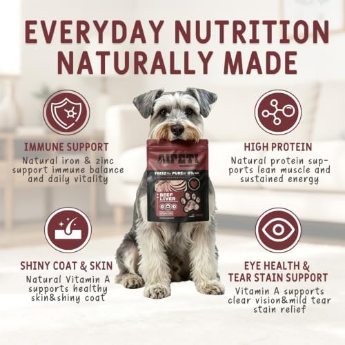 100% Pure Freeze-Dried Raw Beef Liver Cat & Dog Treats, 3.5 oz, Single Ingredient, High Protein, Training Rewards Treats & Food Topper, Grain-Free, No Additives, Perfect for Picky Eaters