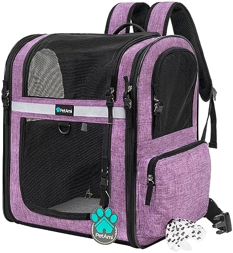 PetAmi Dog Backpack Carrier, 4-Way Entry Ventilated, 18 lbs, Purple