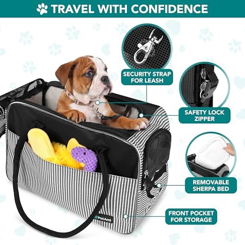 PetAmi Small Dog Purse Carrier with Pockets, Airline Approved, Stripe Black